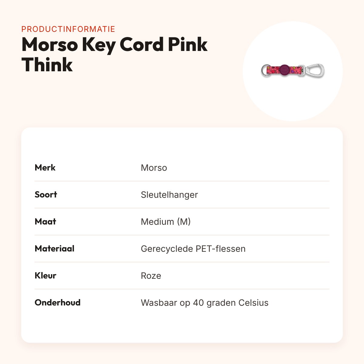 Morso sleutelhanger Key Cord Gerecycled Pink Think roze M – productinformatie