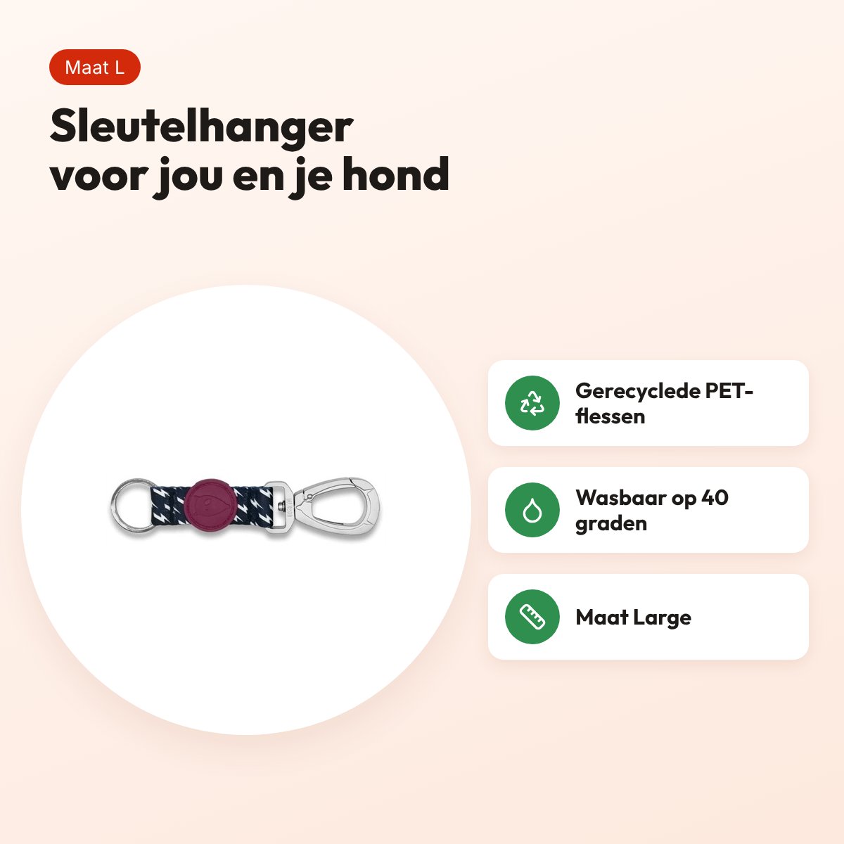 Morso sleutelhanger Key Cord Gerecycled Power Flow zwart L – voordelen