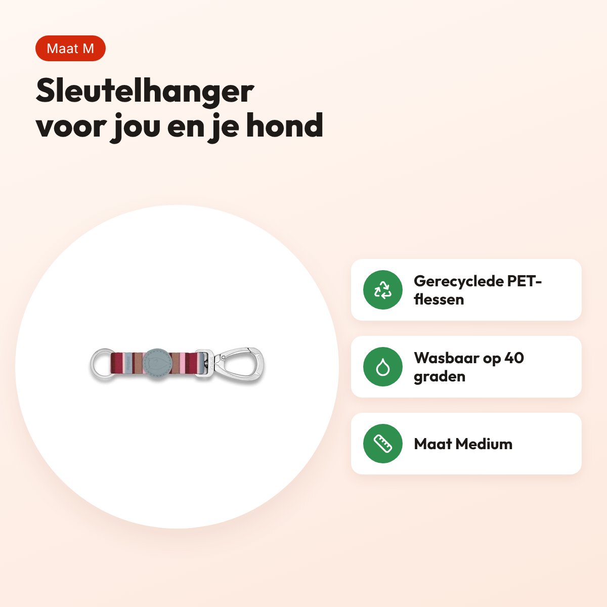Morso sleutelhanger Key Cord Gerecycled Skyline rood/roze M – voordelen