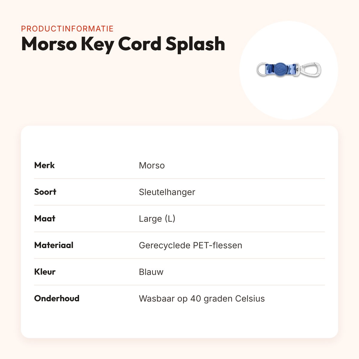 Morso sleutelhanger Key Cord Gerecycled Splash blauw L – productinformatie