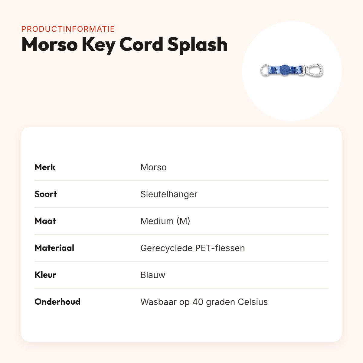 Morso sleutelhanger Key Cord Gerecycled Splash blauw M – productinformatie