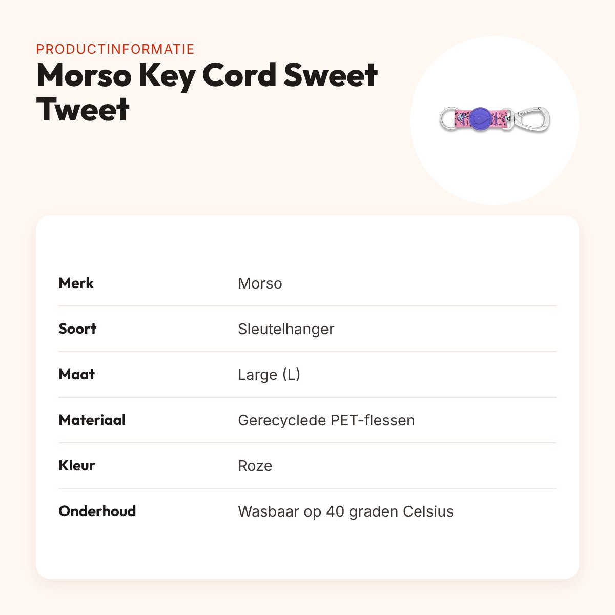 Morso sleutelhanger Key Cord Gerecycled Sweet Tweet roze L – productinformatie