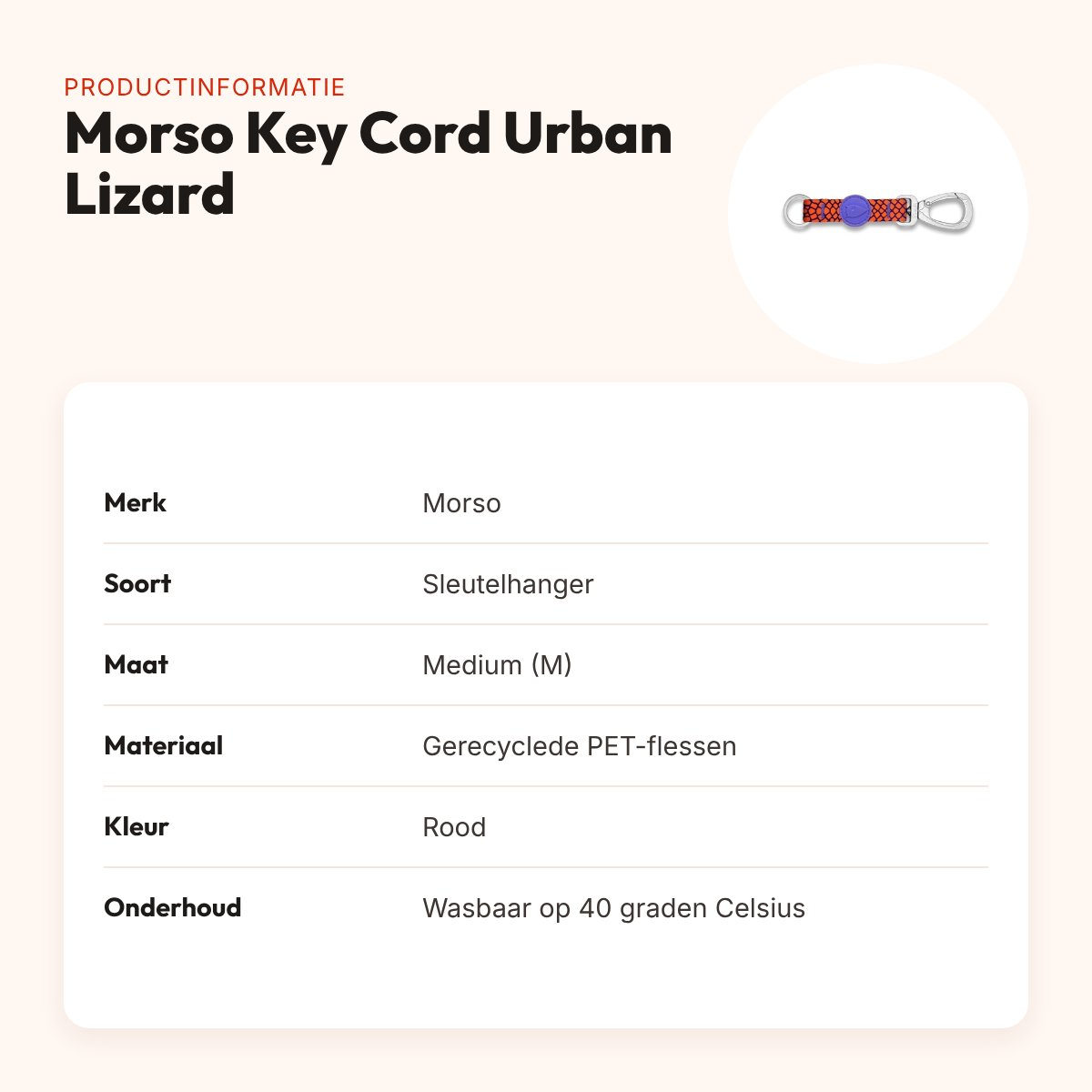 Morso sleutelhanger Key Cord Gerecycled Urban Lizard rood M – productinformatie