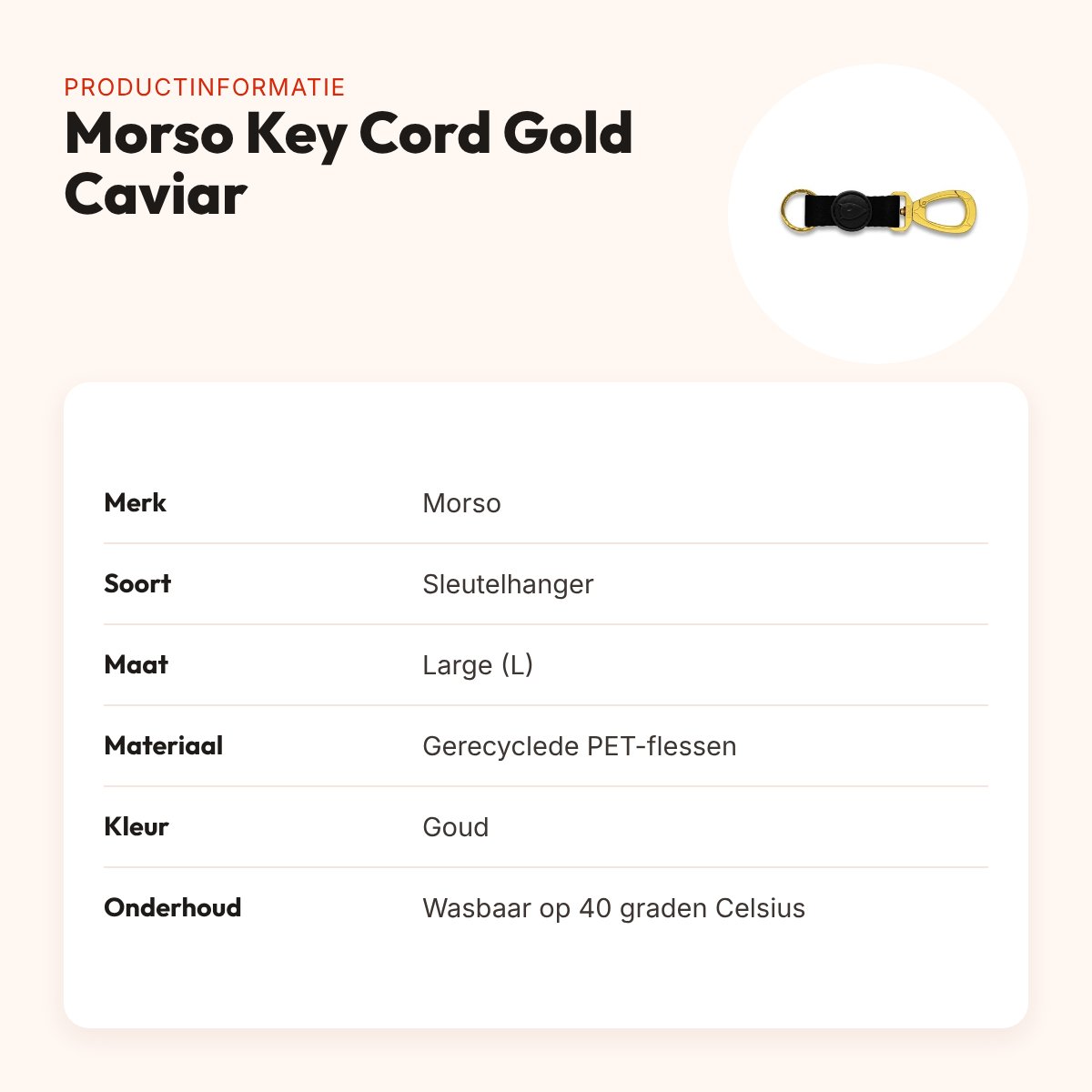 Morso sleutelhanger Key Cord Gold Caviar goud maat L – gerecycled – productinformatie