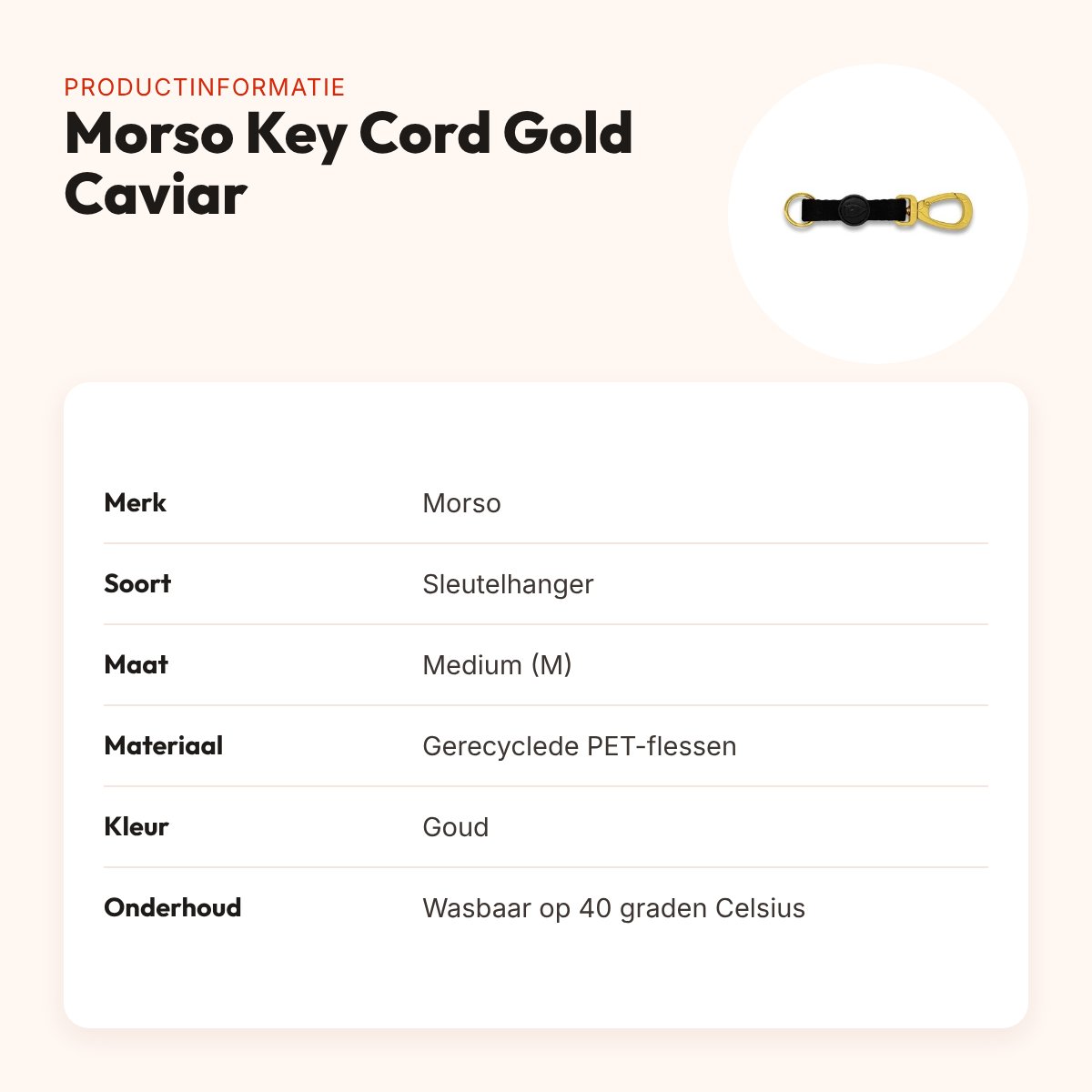 Morso sleutelhanger Key Cord Gold Caviar goud maat M – gerecycled – productinformatie