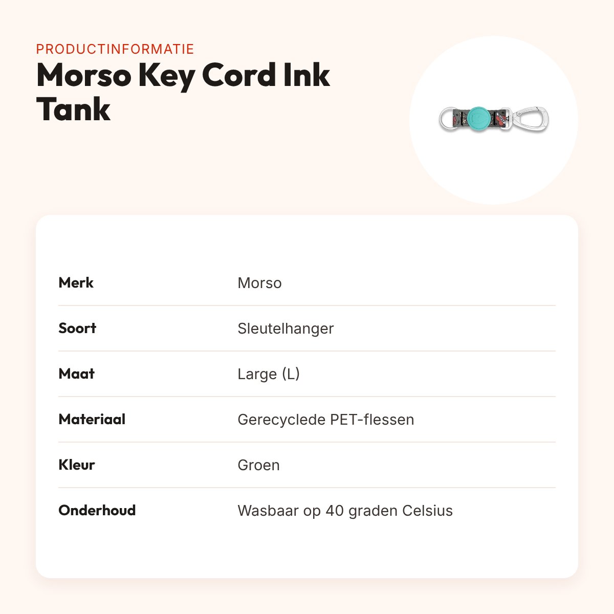 Morso sleutelhanger Key Cord Ink Tank groen maat L – gerecycled – productinformatie
