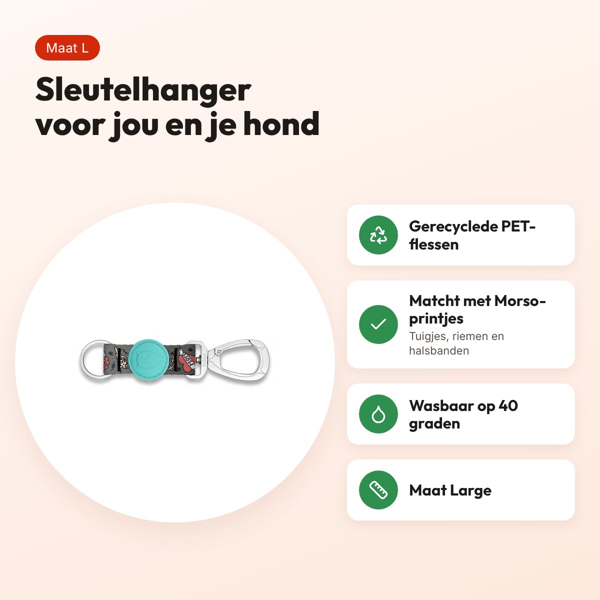 Morso sleutelhanger Key Cord Ink Tank groen maat L – gerecycled – voordelen