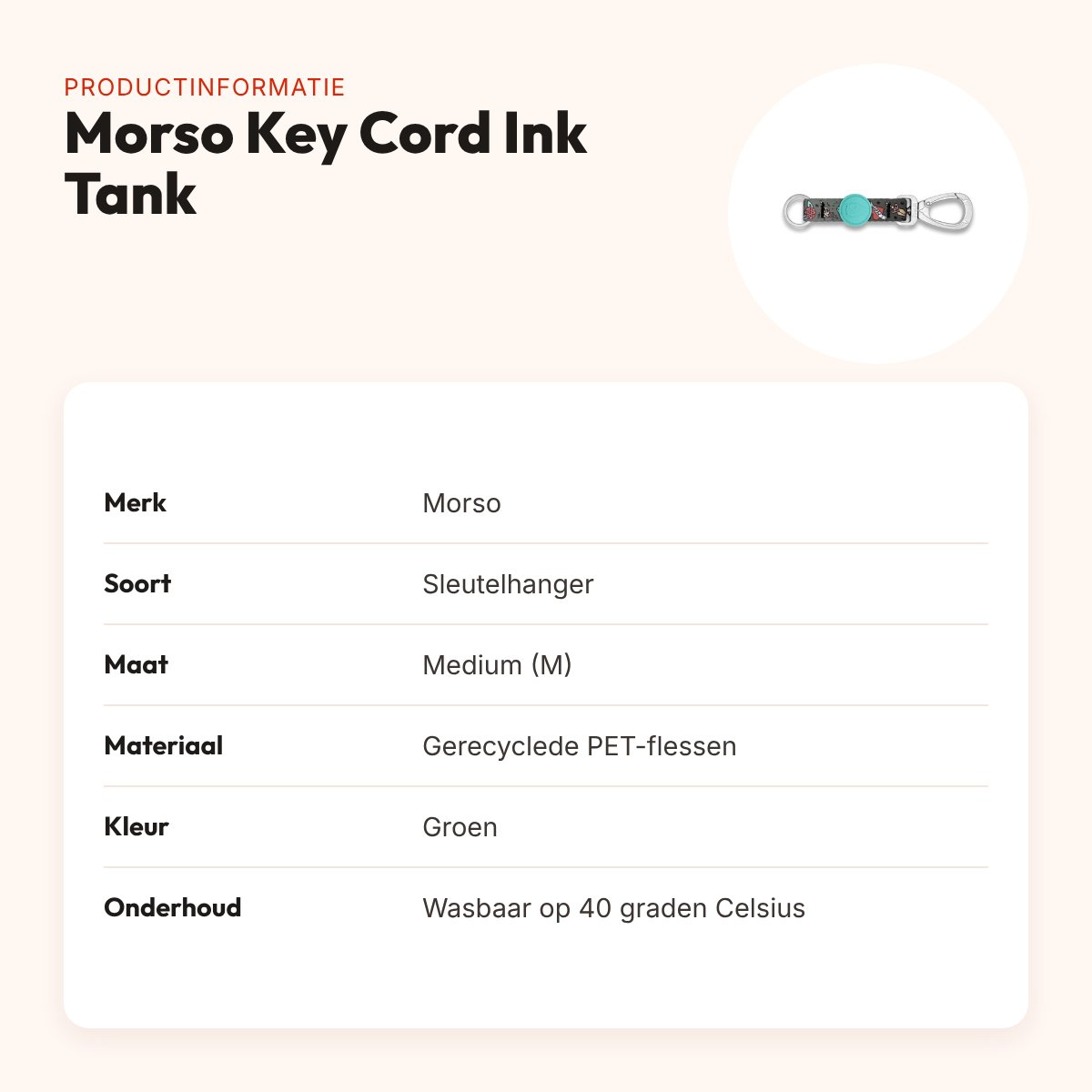 Morso sleutelhanger Key Cord Ink Tank groen maat M – gerecycled – productinformatie