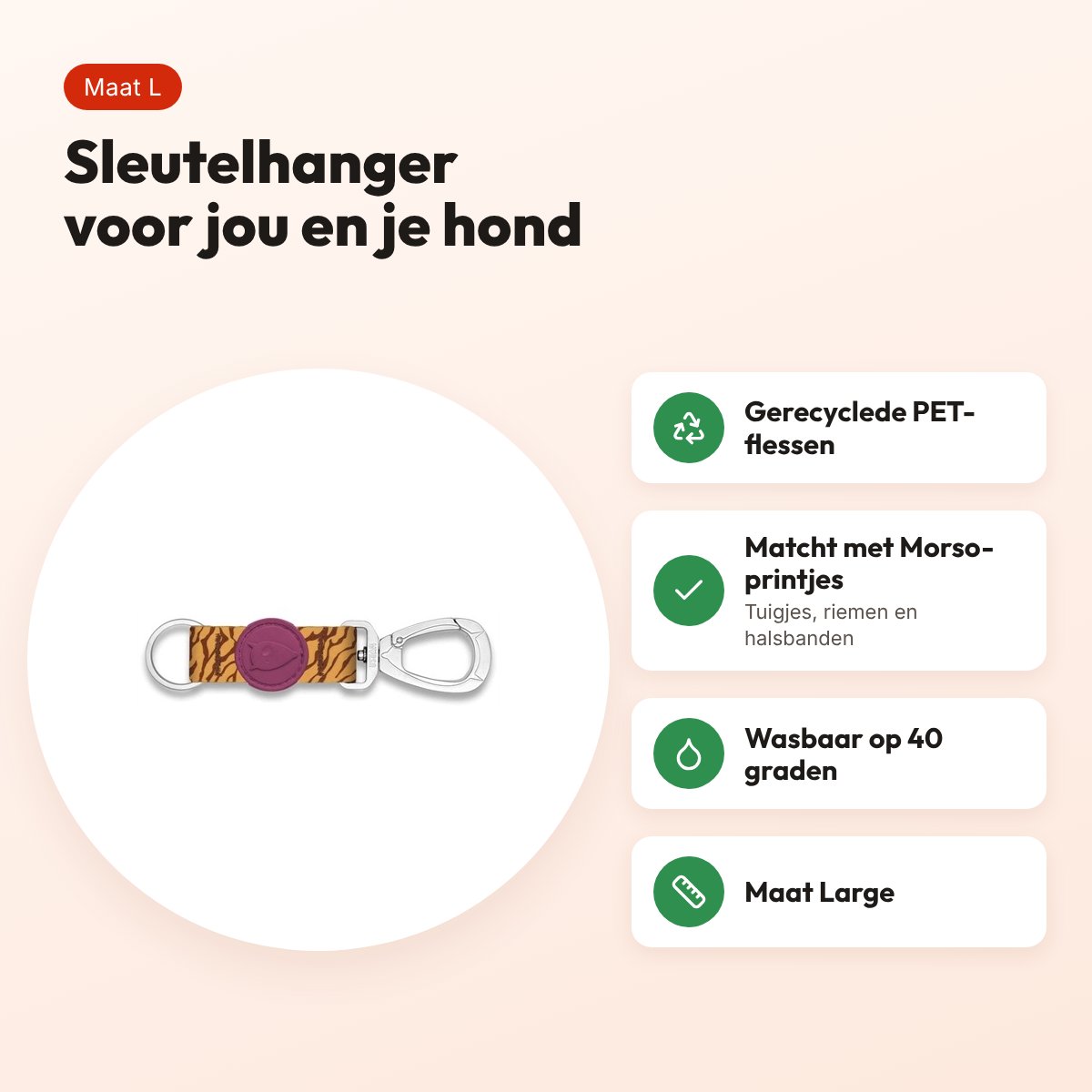 Morso sleutelhanger Key Cord Jungle Drum maat L – gerecycled – voordelen
