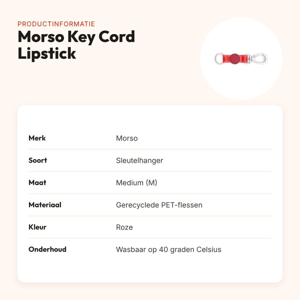 Morso sleutelhanger Key Cord Lipstick roze maat M – gerecycled – productinformatie
