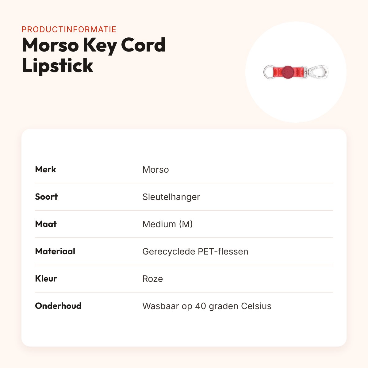 Morso sleutelhanger Key Cord Lipstick roze maat M – gerecycled – productinformatie