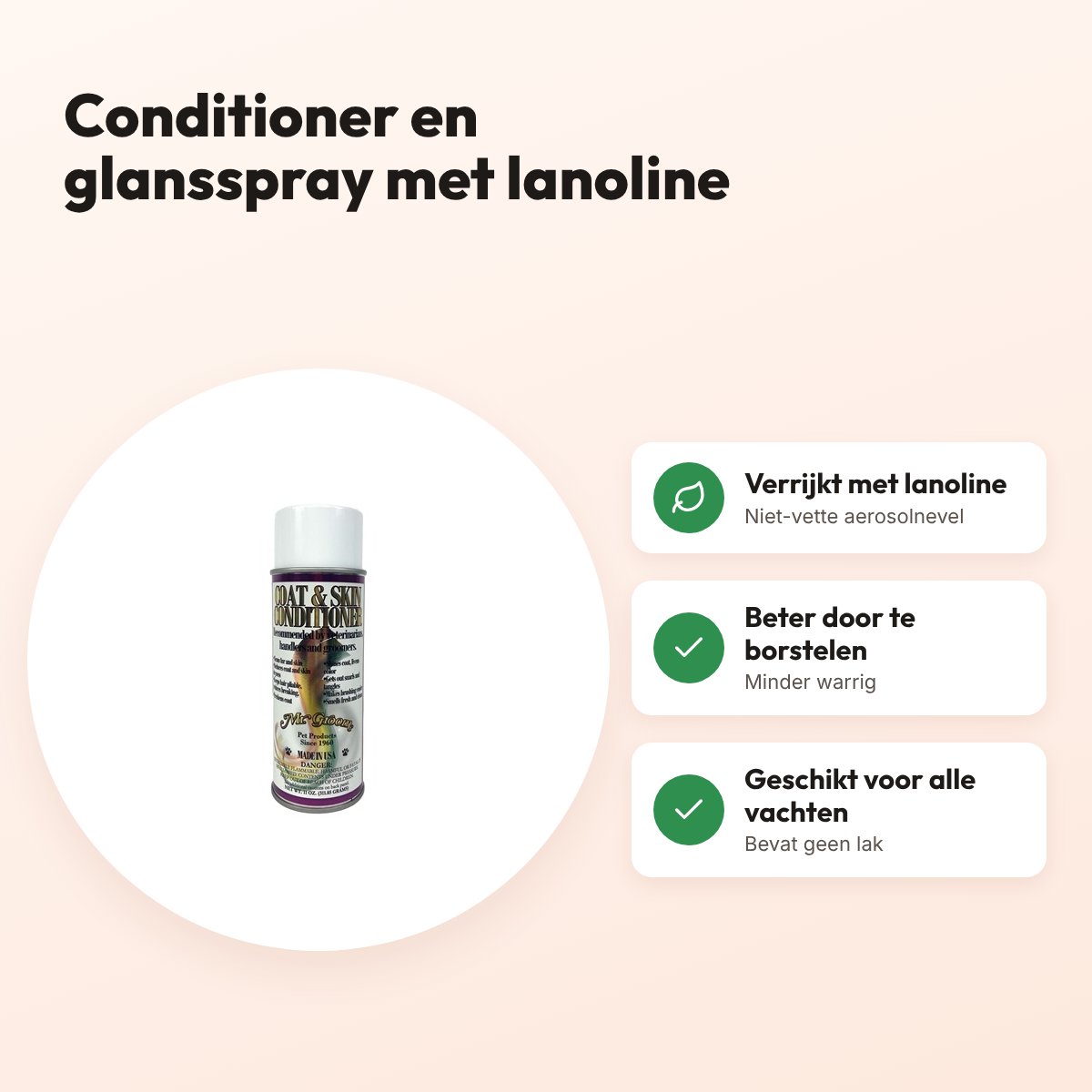 Mr Groom coat en skin conditioner en glansspray – met lanoline – voordelen