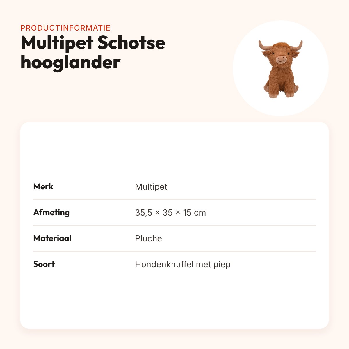 Multipet hondenknuffel Schotse hooglander pluche 35,5 x 35 x 15 cm – productinformatie