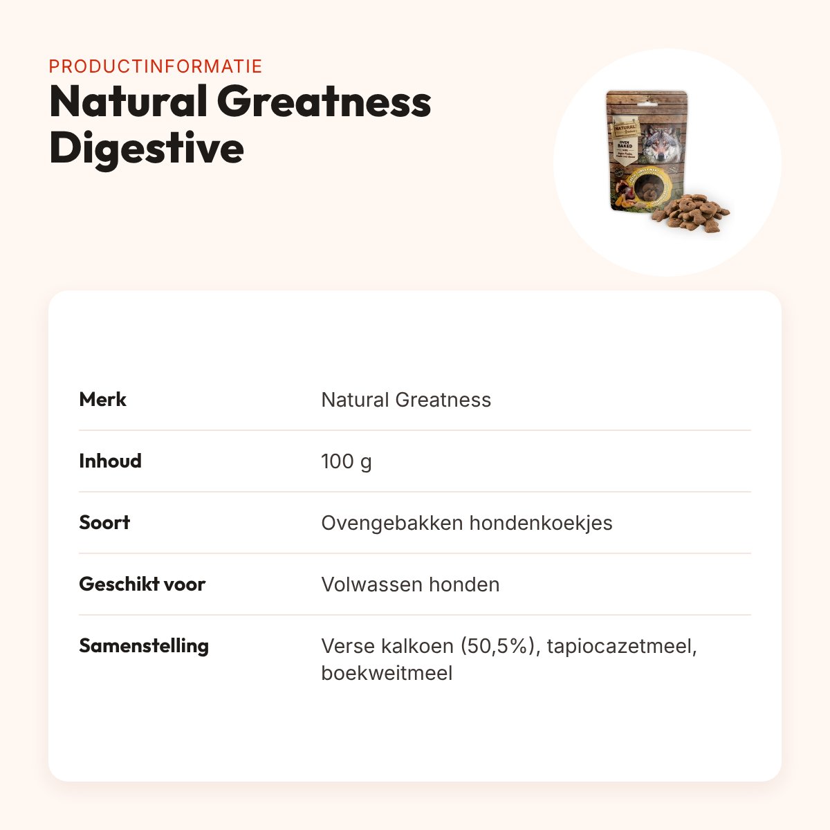 Natural Greatness Digestive Support oven baked biscuits 100 g – productinformatie