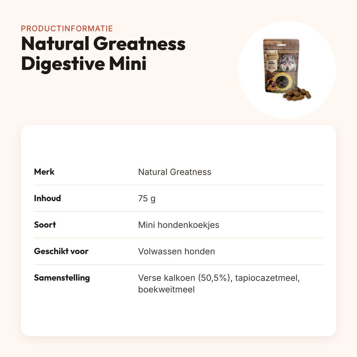 Natural Greatness Digestive Support oven baked biscuits mini 75 g – productinformatie
