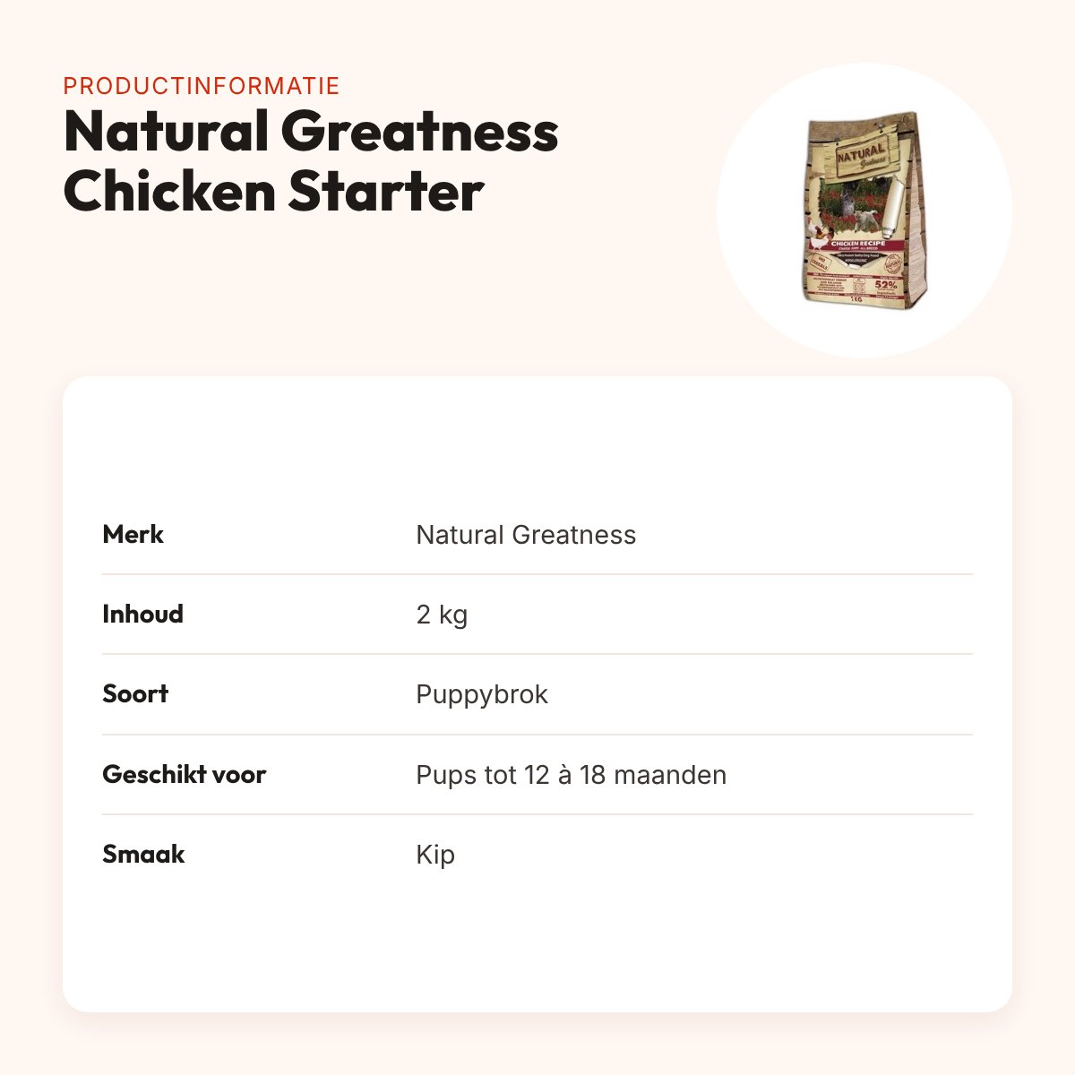 Natural Greatness hondenvoer Chicken Starter kip 2 kg – puppy – productinformatie