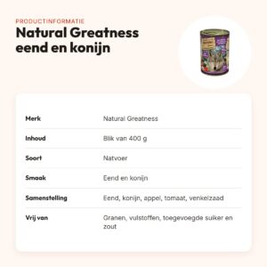 Natural Greatness hondenvoer eend en konijn 400 g – met appel en tomaat – productinformatie