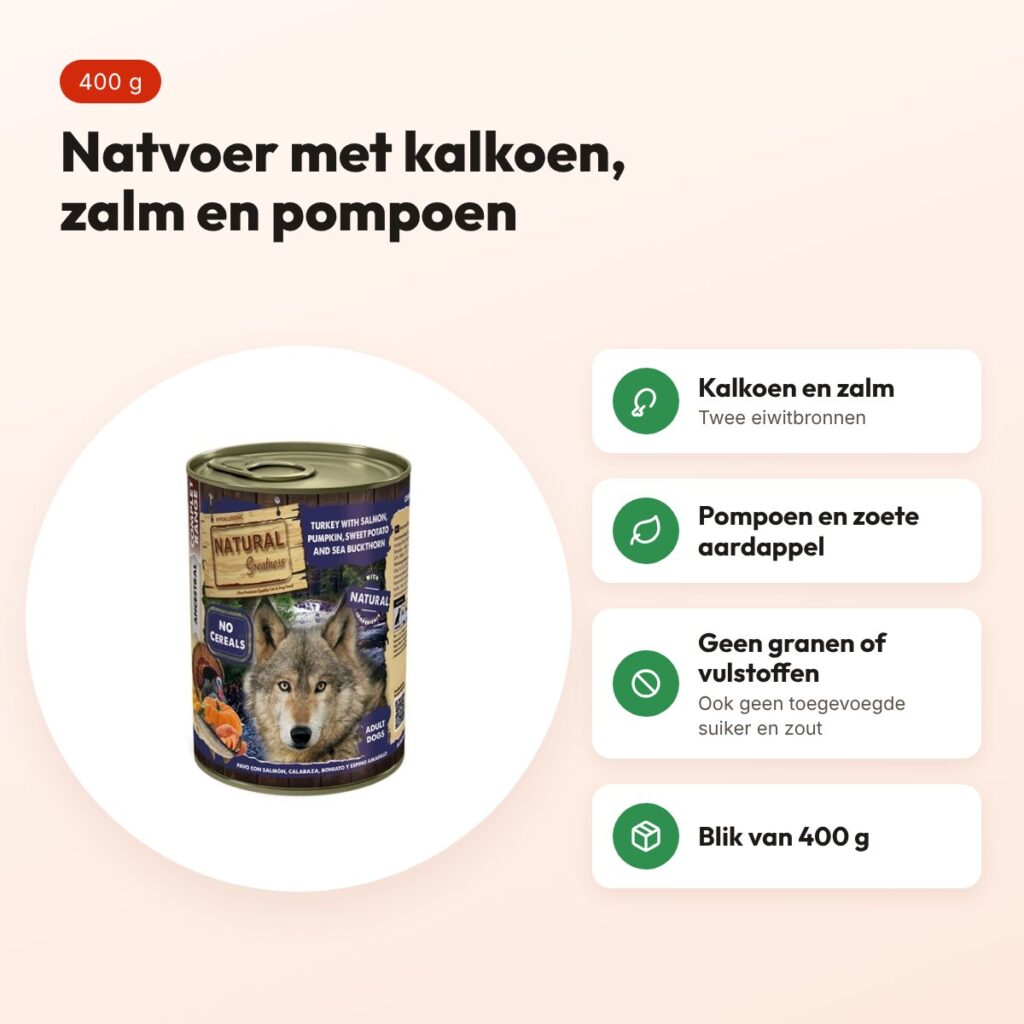 Natural Greatness hondenvoer kalkoen, zalm en pompoen 400 g – graanvrij – voordelen