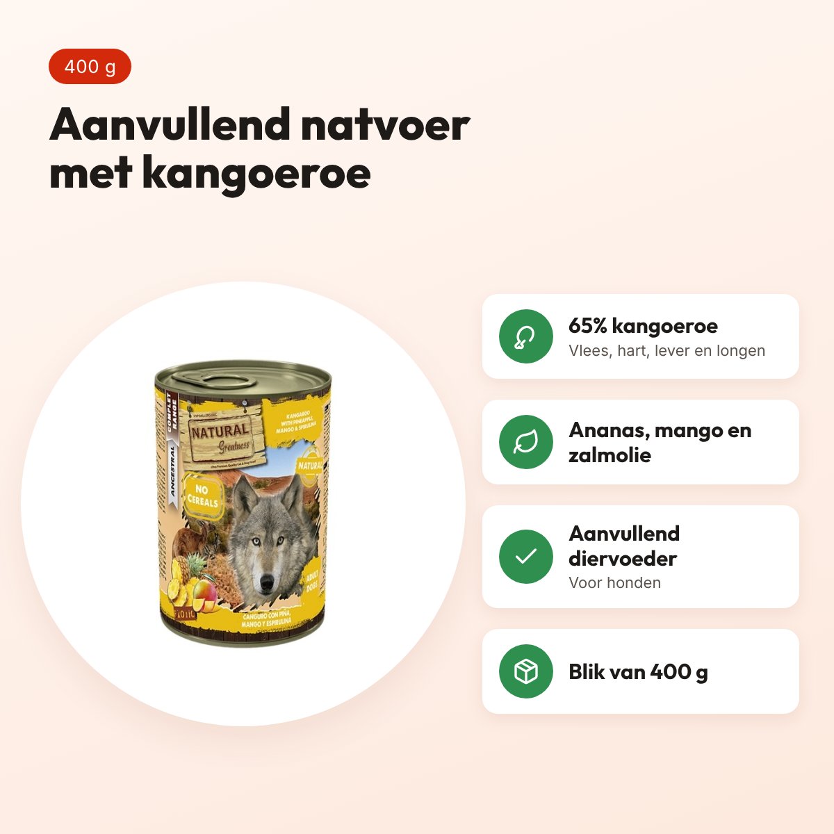 Natural Greatness hondenvoer kangoeroe en ananas 400 g – aanvullend natvoer – voordelen
