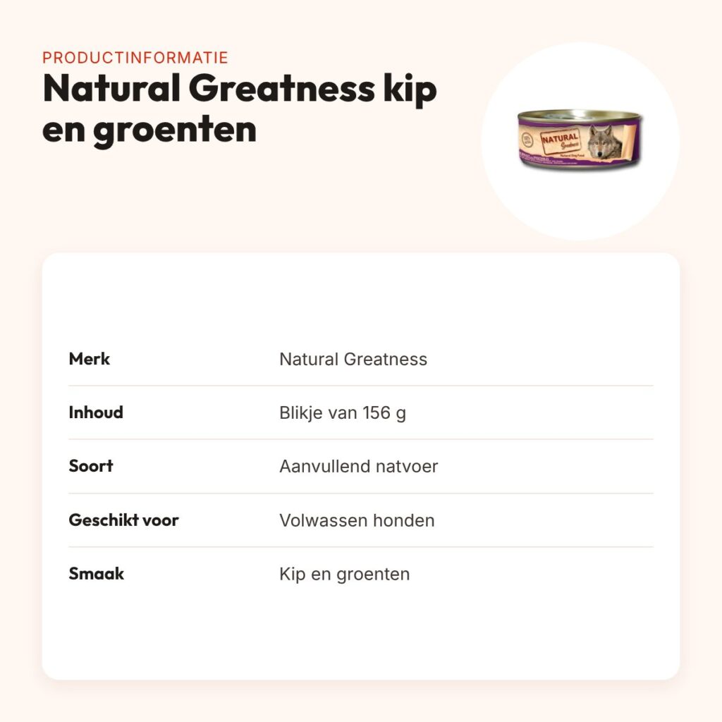 Natural Greatness hondenvoer kip en groenten 156 g – aanvullend natvoer – productinformatie