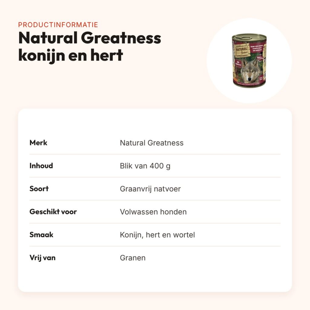 Natural Greatness hondenvoer konijn, hert en wortel 400 g – graanvrij – productinformatie
