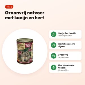 Natural Greatness hondenvoer konijn, hert en wortel 400 g – graanvrij – voordelen