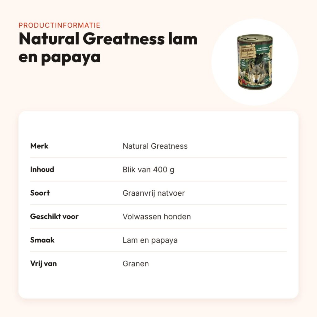 Natural Greatness hondenvoer lam en papaya 400 g – graanvrij – productinformatie