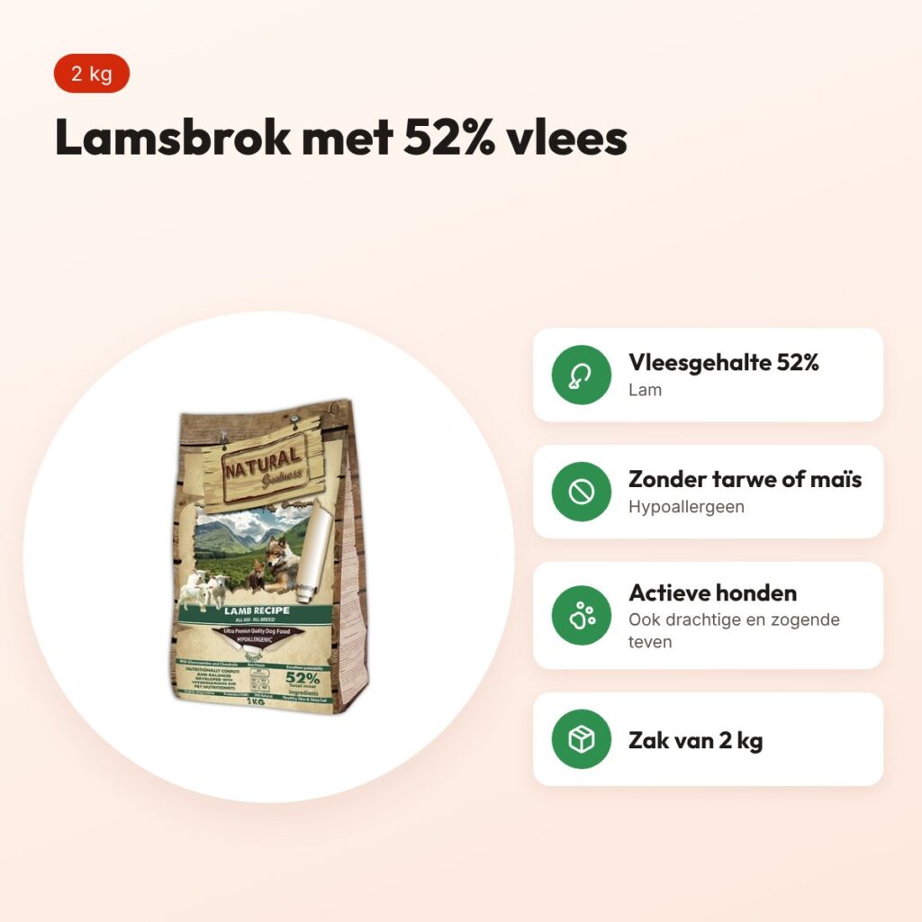 Natural Greatness hondenvoer Lamb Recipe lam 2 kg – hypoallergeen – voordelen