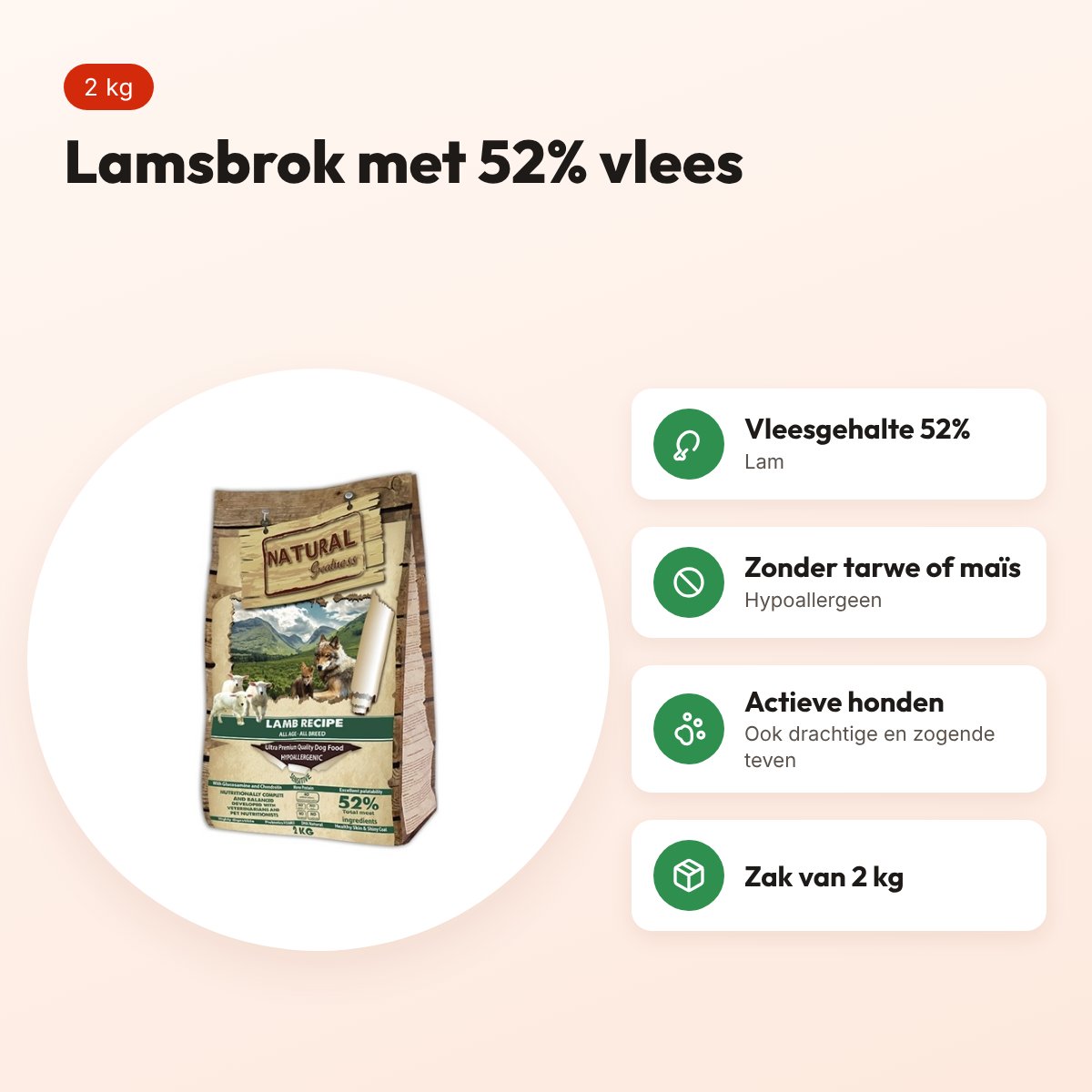 Natural Greatness hondenvoer Lamb Recipe lam 2 kg – hypoallergeen – voordelen