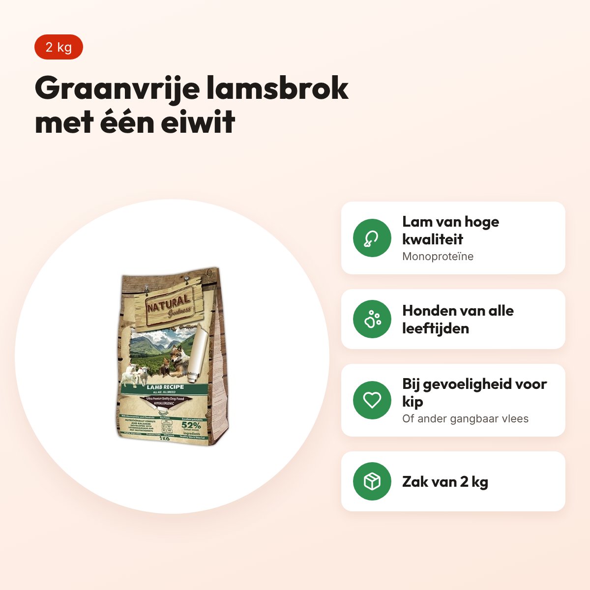 Natural Greatness hondenvoer Lamb Sensitive Mini lam 2 kg – graanvrij – voordelen