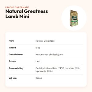 Natural Greatness hondenvoer Lamb Sensitive Mini lam 6 kg – graanvrij – productinformatie