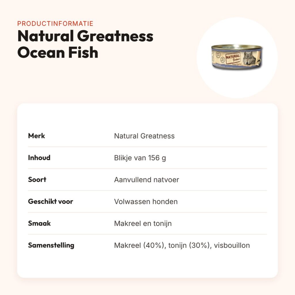 Natural Greatness hondenvoer Ocean Fish 156 g – makreel en tonijn – productinformatie