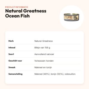 Natural Greatness hondenvoer Ocean Fish 156 g – makreel en tonijn – productinformatie