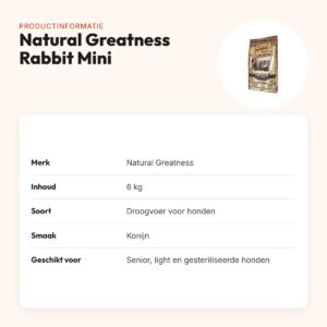 Natural Greatness hondenvoer Rabbit Senior/Light Mini 6 kg – monoproteïne – productinformatie