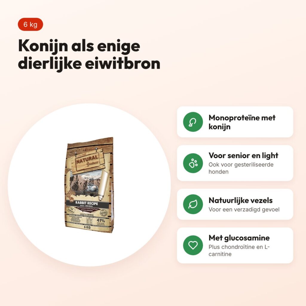 Natural Greatness hondenvoer Rabbit Senior/Light Mini 6 kg – monoproteïne – voordelen