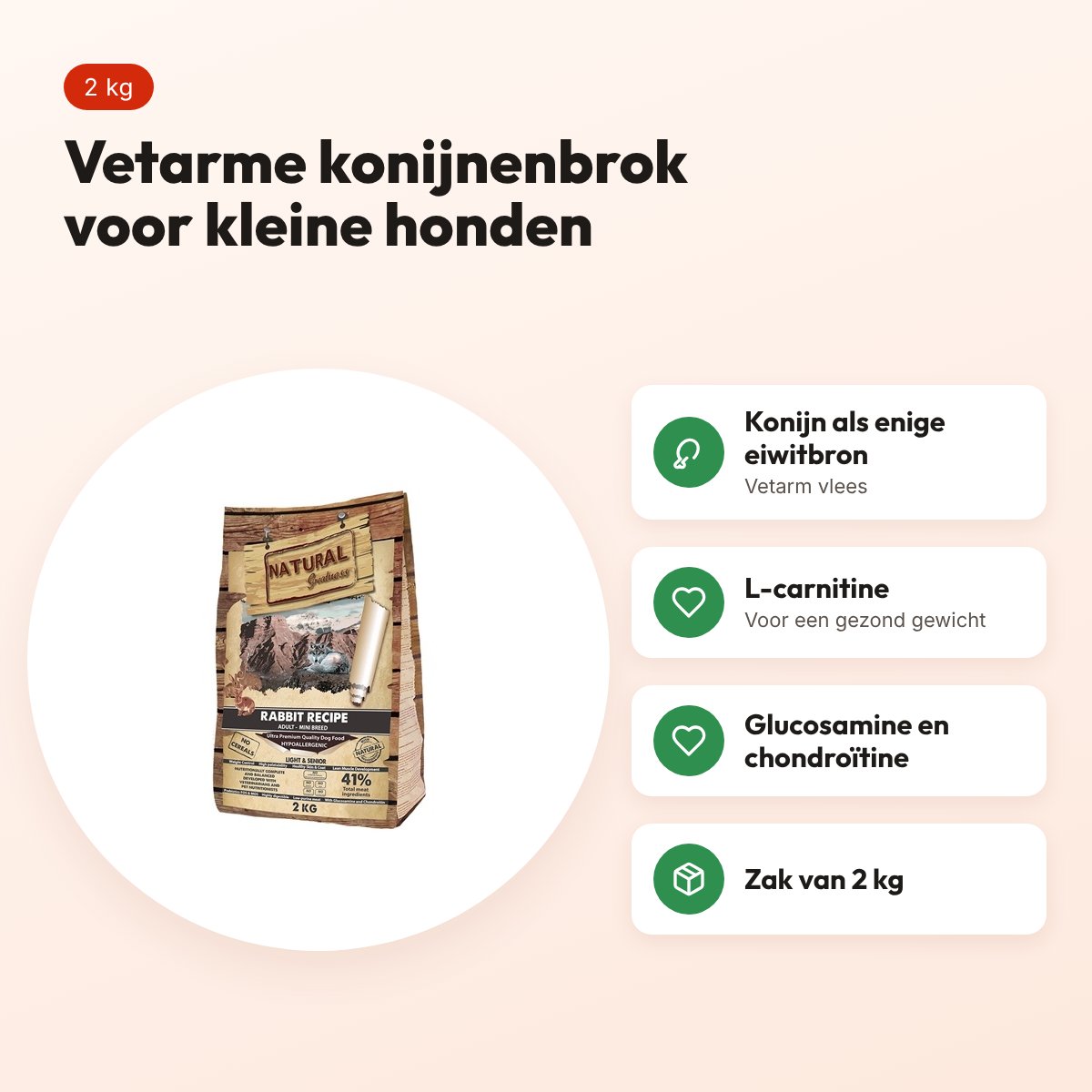 Natural Greatness hondenvoer Rabbit Senior/Light Mini konijn 2 kg – voordelen