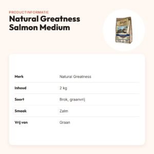 Natural Greatness hondenvoer Salmon Sensitive Medium zalm 2 kg – graanvrij – productinformatie