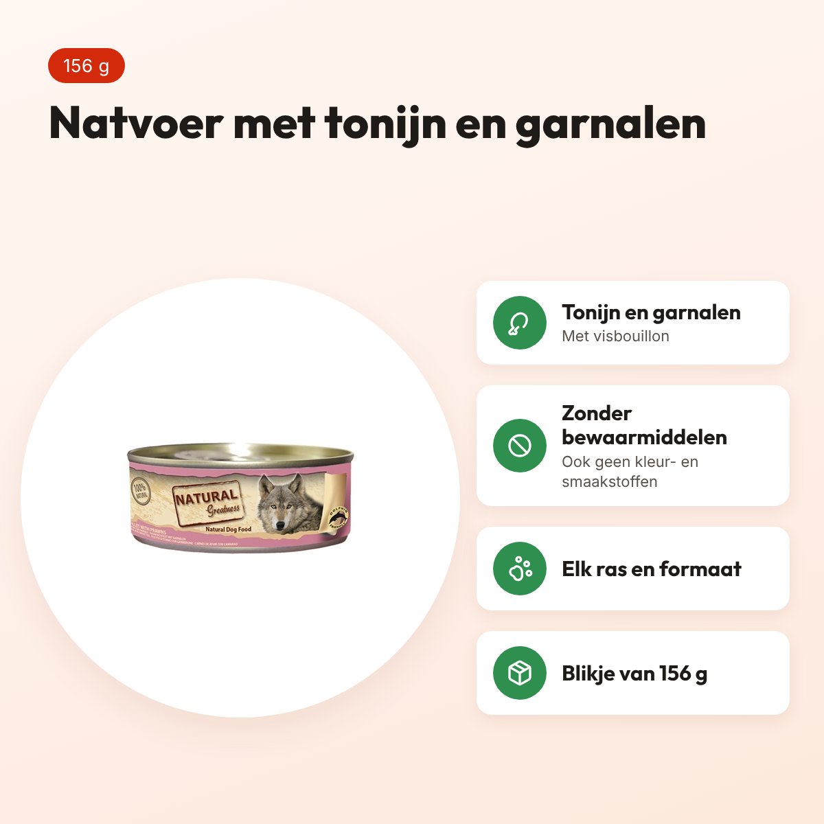 Natural Greatness hondenvoer tonijnfilet en garnalen 156 g – voordelen