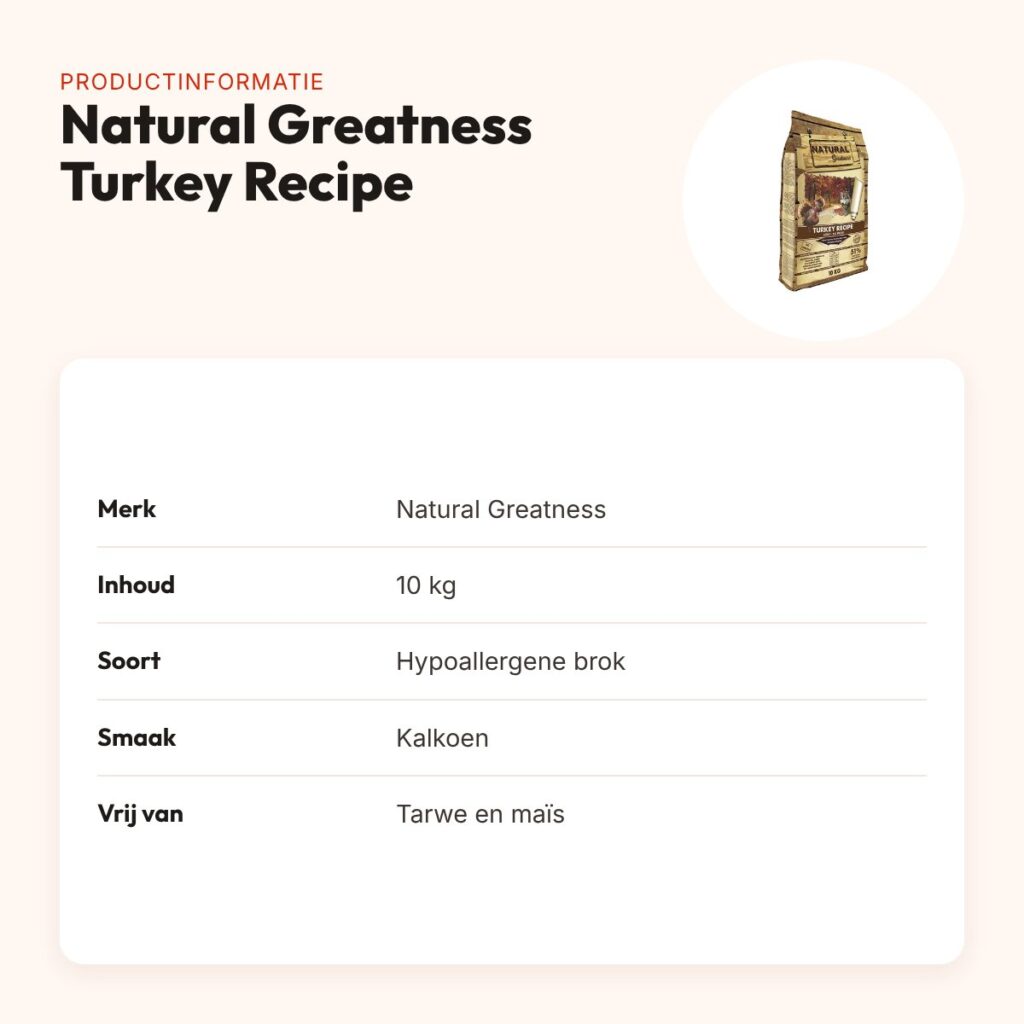 Natural Greatness hondenvoer Turkey Recipe kalkoen 10 kg – hypoallergeen – productinformatie