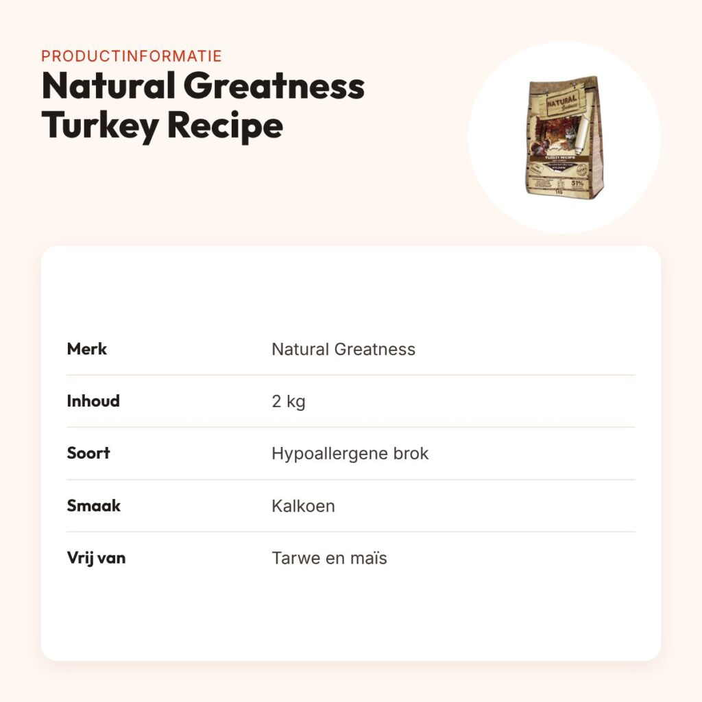 Natural Greatness hondenvoer Turkey Recipe kalkoen 2 kg – hypoallergeen – productinformatie