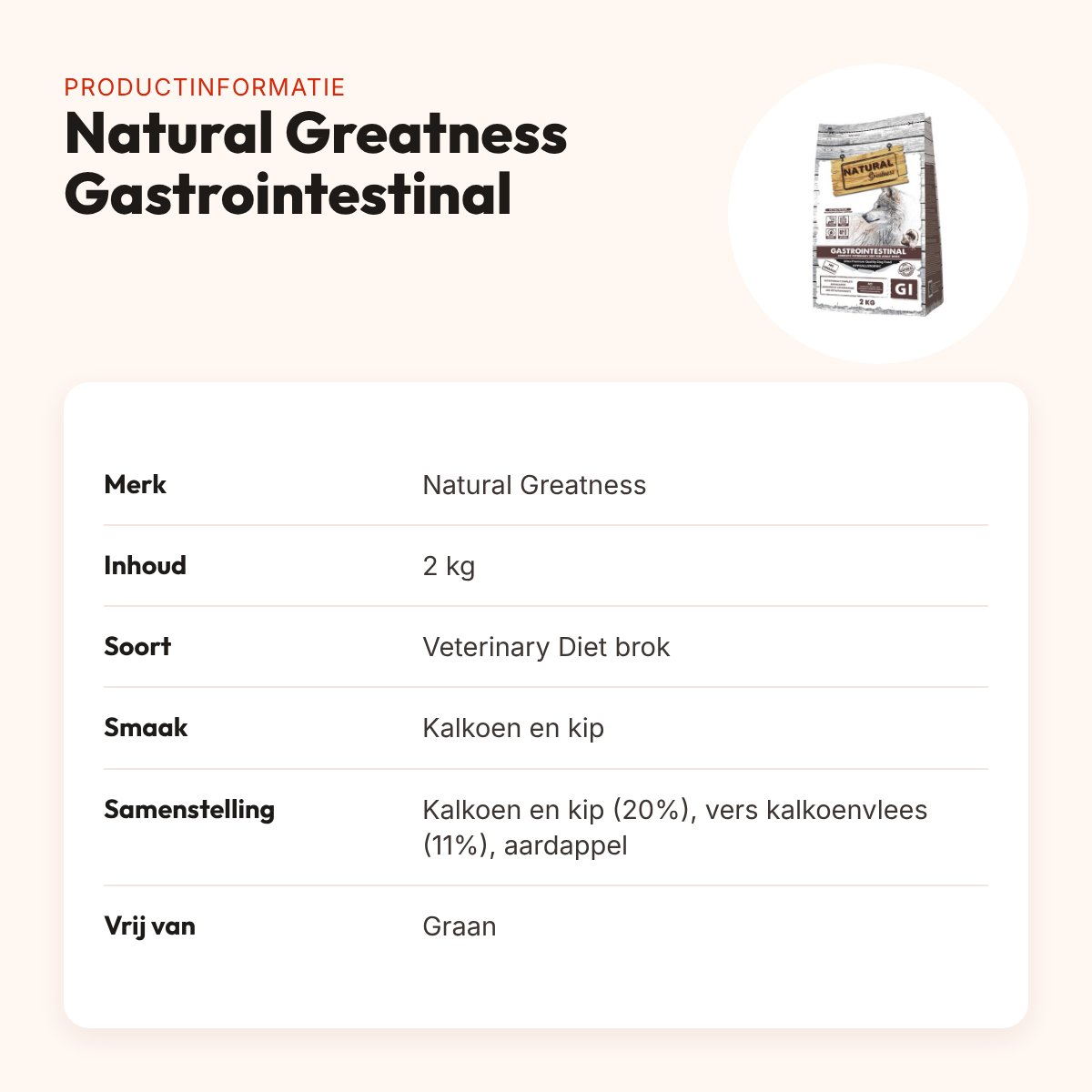 Natural Greatness hondenvoer Veterinary Diet Gastrointestinal 2 kg – productinformatie