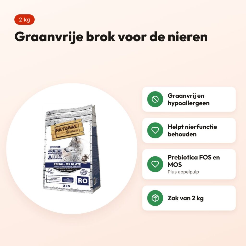Natural Greatness hondenvoer Veterinary Diet Renal Oxalate 2 kg – voordelen