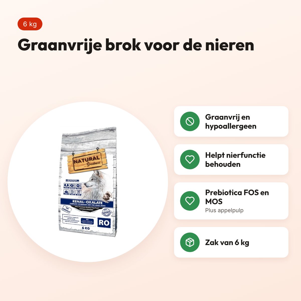 Natural Greatness hondenvoer Veterinary Diet Renal Oxalate 6 kg – voordelen