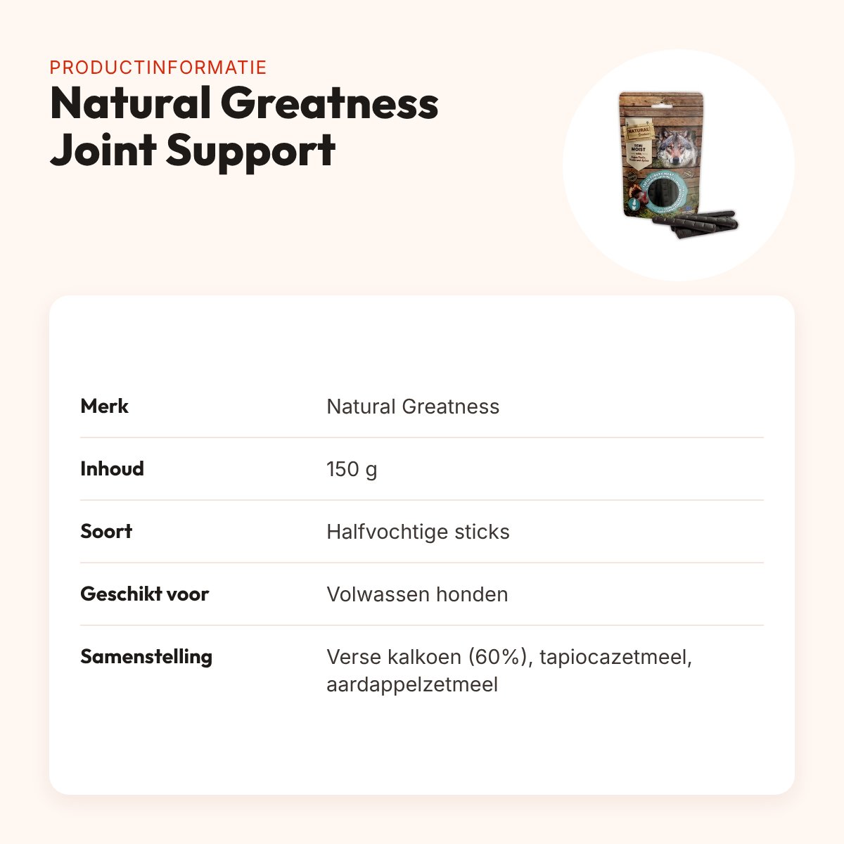 Natural Greatness Joint Support semi-moist sticks 150 g – gewrichtssteun – productinformatie