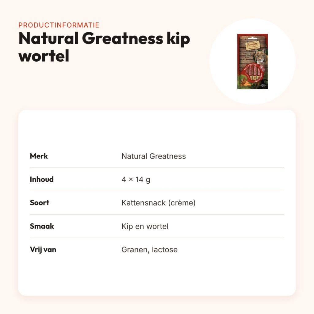 Natural Greatness kattensnack kip met wortel 4 x 14 g – Vision Support – productinformatie