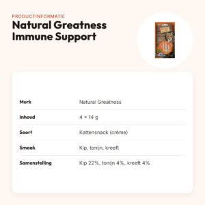 Natural Greatness kattensnack kip, tonijn, kreeft 4 x 14 g – Immune Support – productinformatie