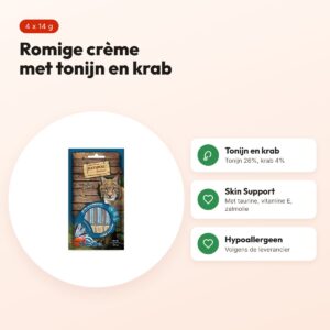 Natural Greatness kattensnack tonijn en krab 4 x 14 g – Skin Support – voordelen