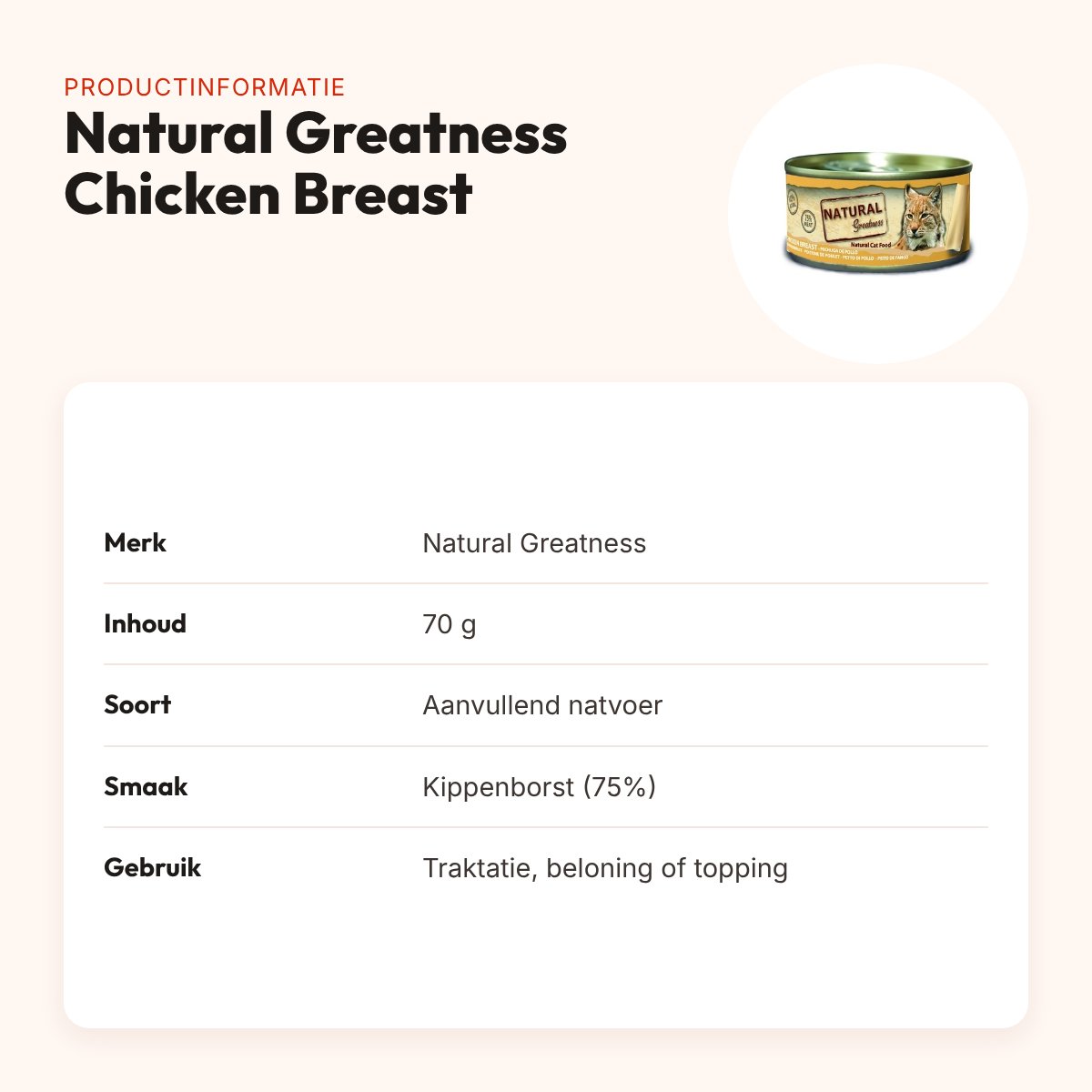 Natural Greatness kattenvoer Chicken Breast 70 g – hypoallergeen – productinformatie