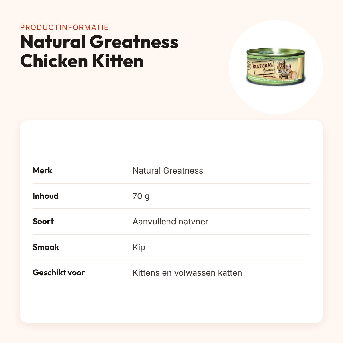 Natural Greatness kattenvoer Chicken Kitten 70 g – aanvullend natvoer – productinformatie