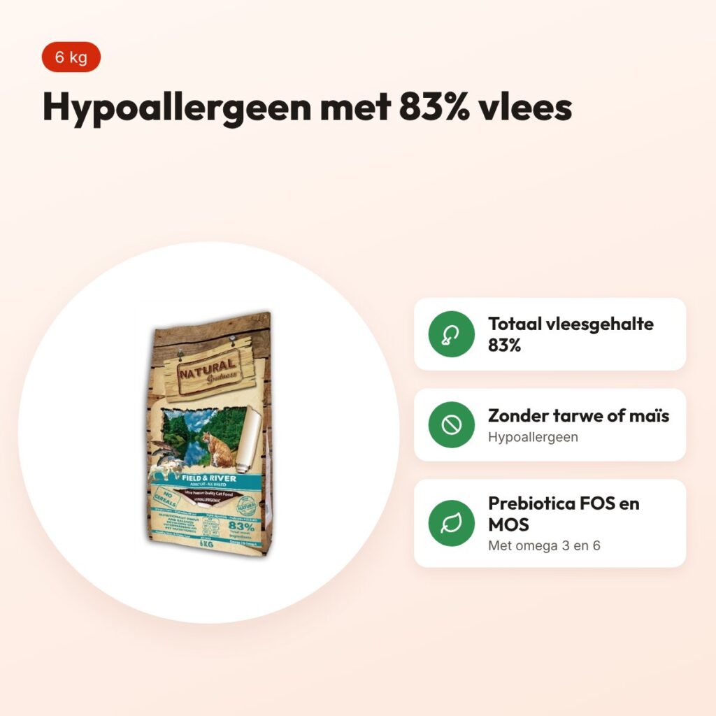 Natural Greatness kattenvoer Field & River 6 kg – hypoallergeen – voordelen